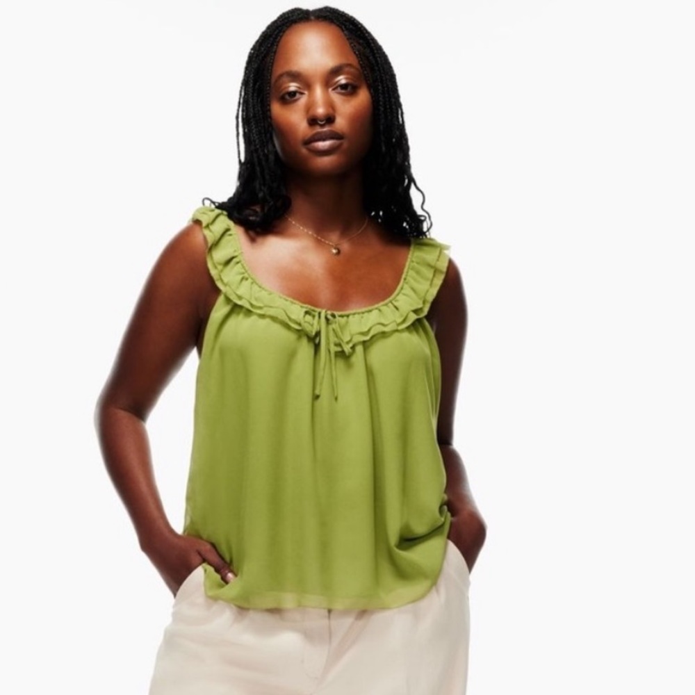 Aritzia Green Ruffle Blouse
